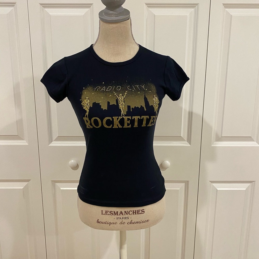 Radio City Rocket Black t-shirt with gold graphics size Small